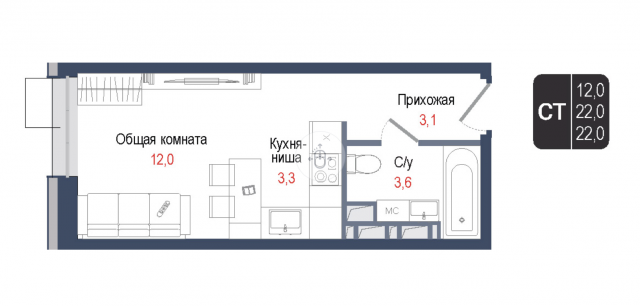 Планировка ЖК КИНОКВАРТАЛ, 15.3 м2