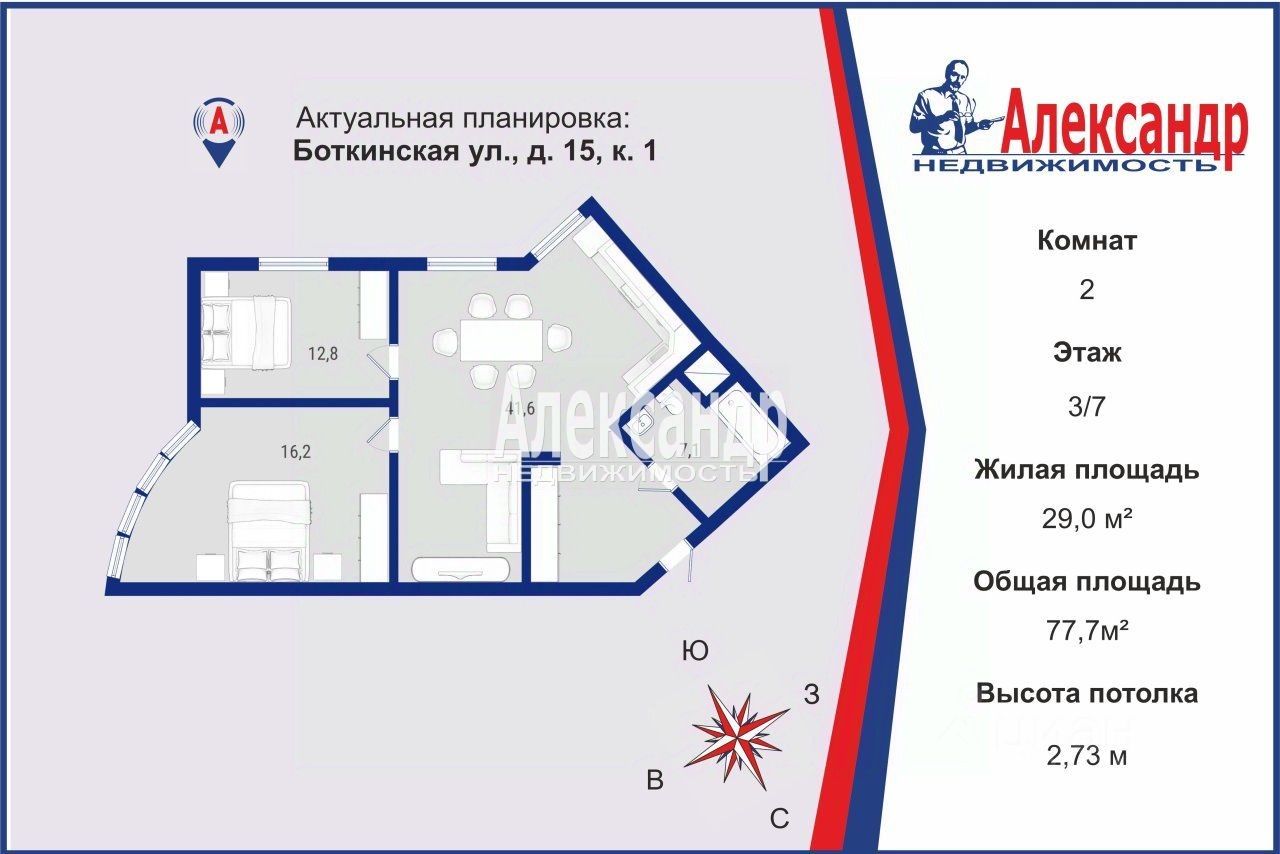 Продажа 2-комн квартиры на вторичном рынке Боткинская улица, 15к1