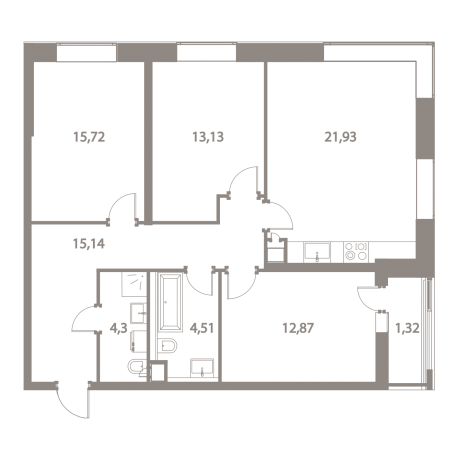 Планировка ЖК LIFE Варшавская, 39.72 м2