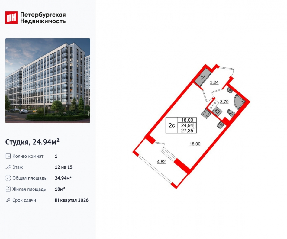 Продажа студии Октябрьская набережная
