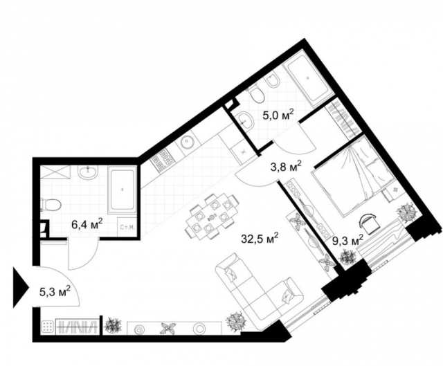 Планировка ЖК KAZAKOV Grand Loft, 9.3 м2