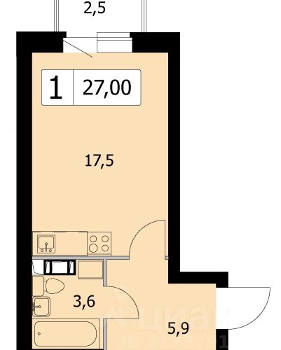 1-комн квартира д. Скотное, улица Вересковая, 1к2