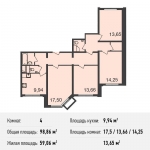 Планировка ЖК Центр-2, 59.06 м2