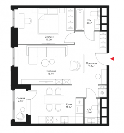 Планировка ЖК Время, 28.7 м2