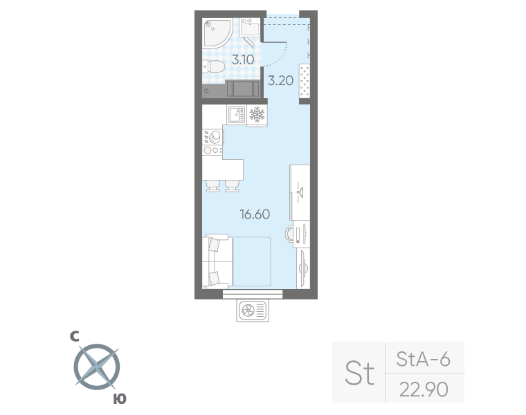 Продажа студии Санкт-Петербург г., Пискаревский пр-кт,  к. 20