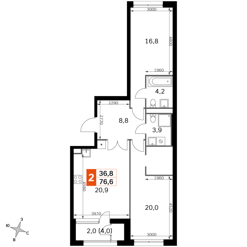 Продажа 2-комн квартиры в новостройке Москва г., Строительный проезд,  к. 3