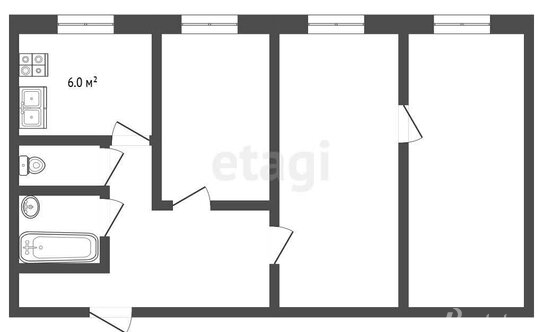 Продажа 3-комн квартиры на вторичном рынке микрорайон «Коммуна», улица Калинина,  д. 50/2