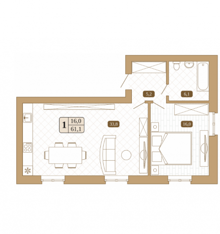 Планировка ЖК Белый город, 16 м2