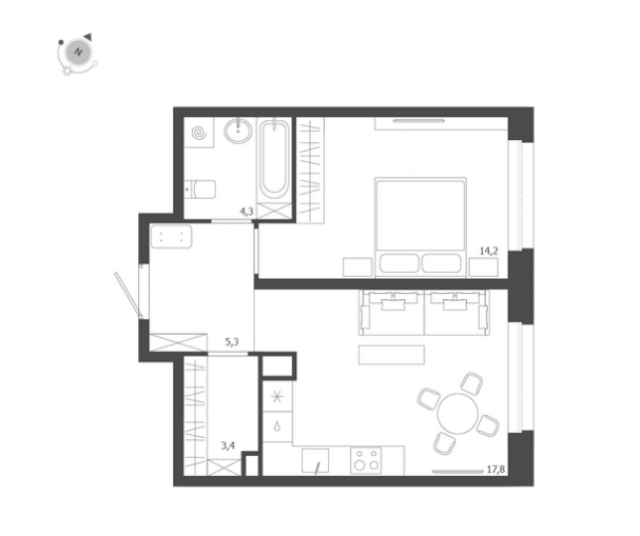 Планировка ЖК ЛДМ, 14.2 м2