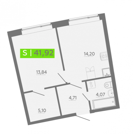 Планировка ЖК Аквилон Riva, 13.84 м2