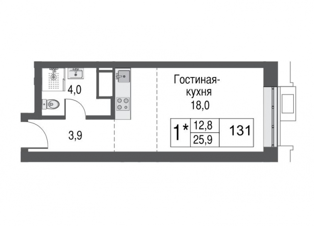 Планировка ЖК AFI Tower, 18 м2