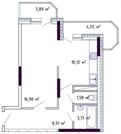 Планировка ЖК Саввинские пруды, 16.9 м2