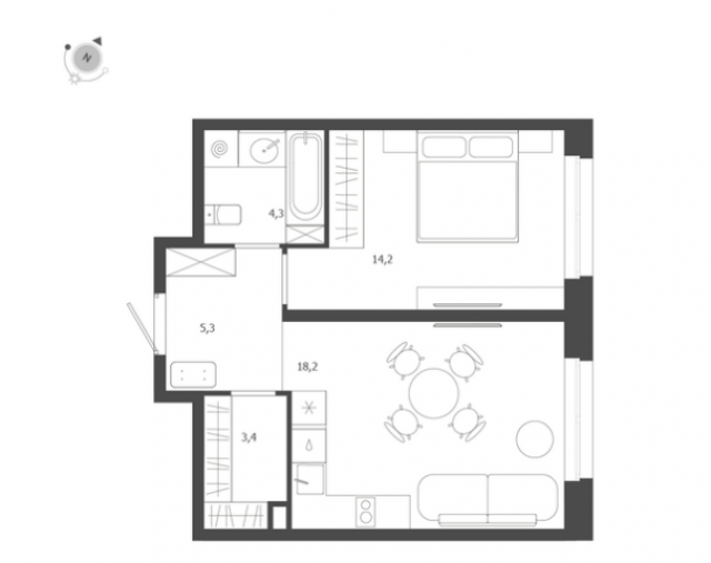 Планировка ЖК ЛДМ, 14.2 м2