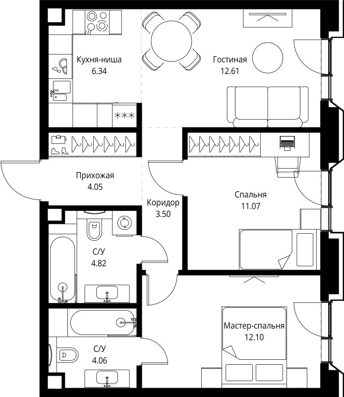 Продажа 2-комн квартиры в новостройке Москва г., Мира пр-кт,  к. 2