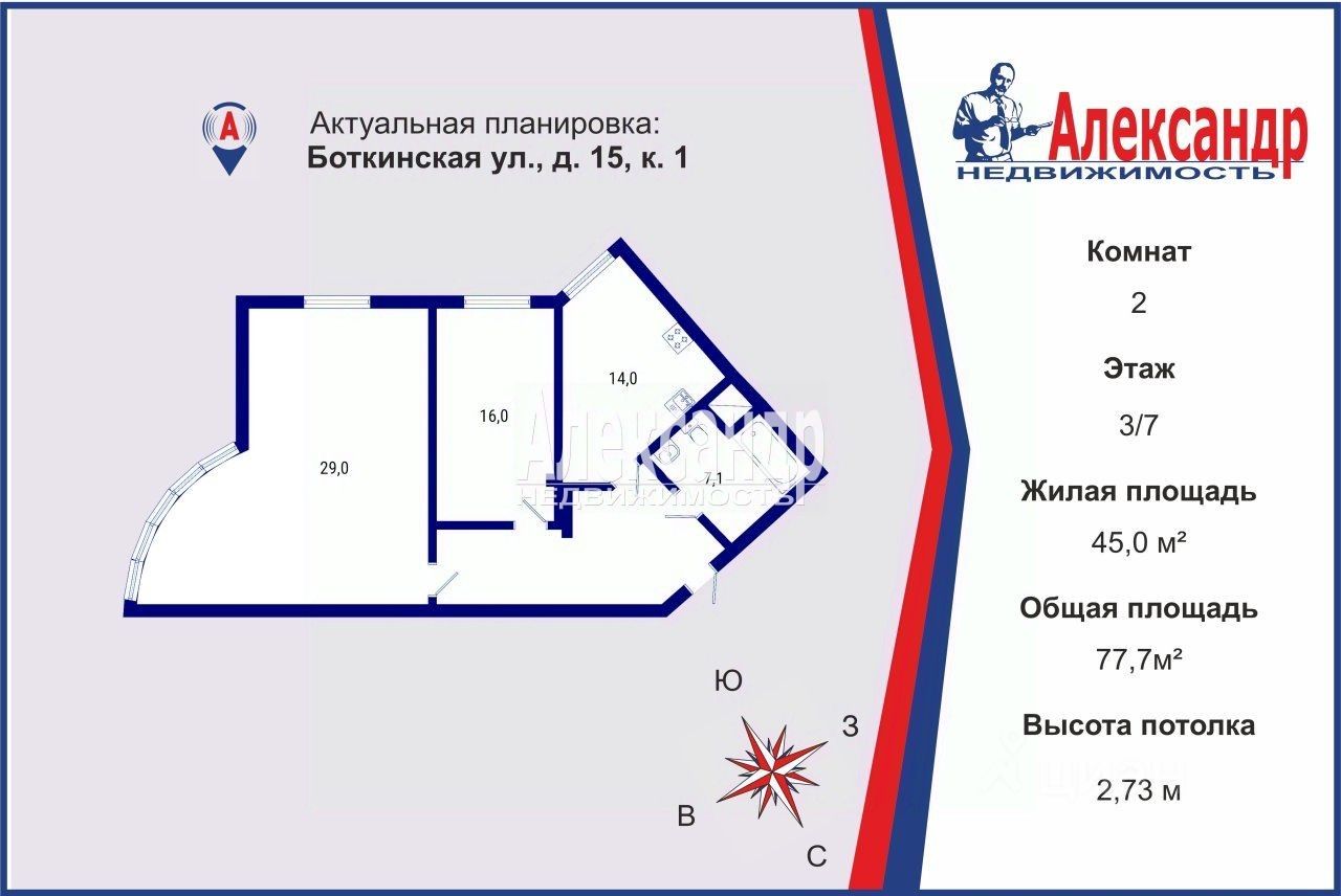 Продажа 2-комн квартиры на вторичном рынке Боткинская улица, 15к1