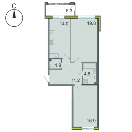 Планировка ЖК Тойве, 36.7 м2