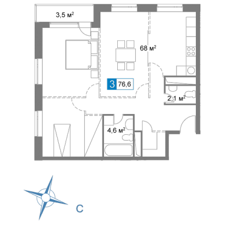 Планировка ЖК Атмосфера,  м2