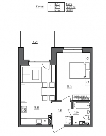 Планировка ЖК Счастье 2.0, 15.1 м2