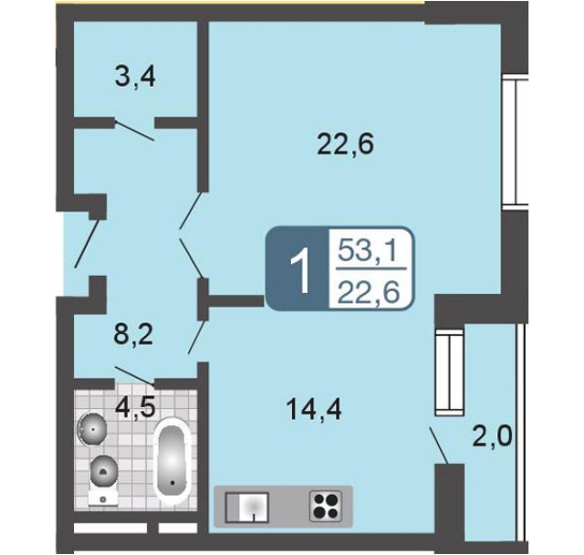 Планировка ЖК Мой адрес На Симоновском, 22.6 м2