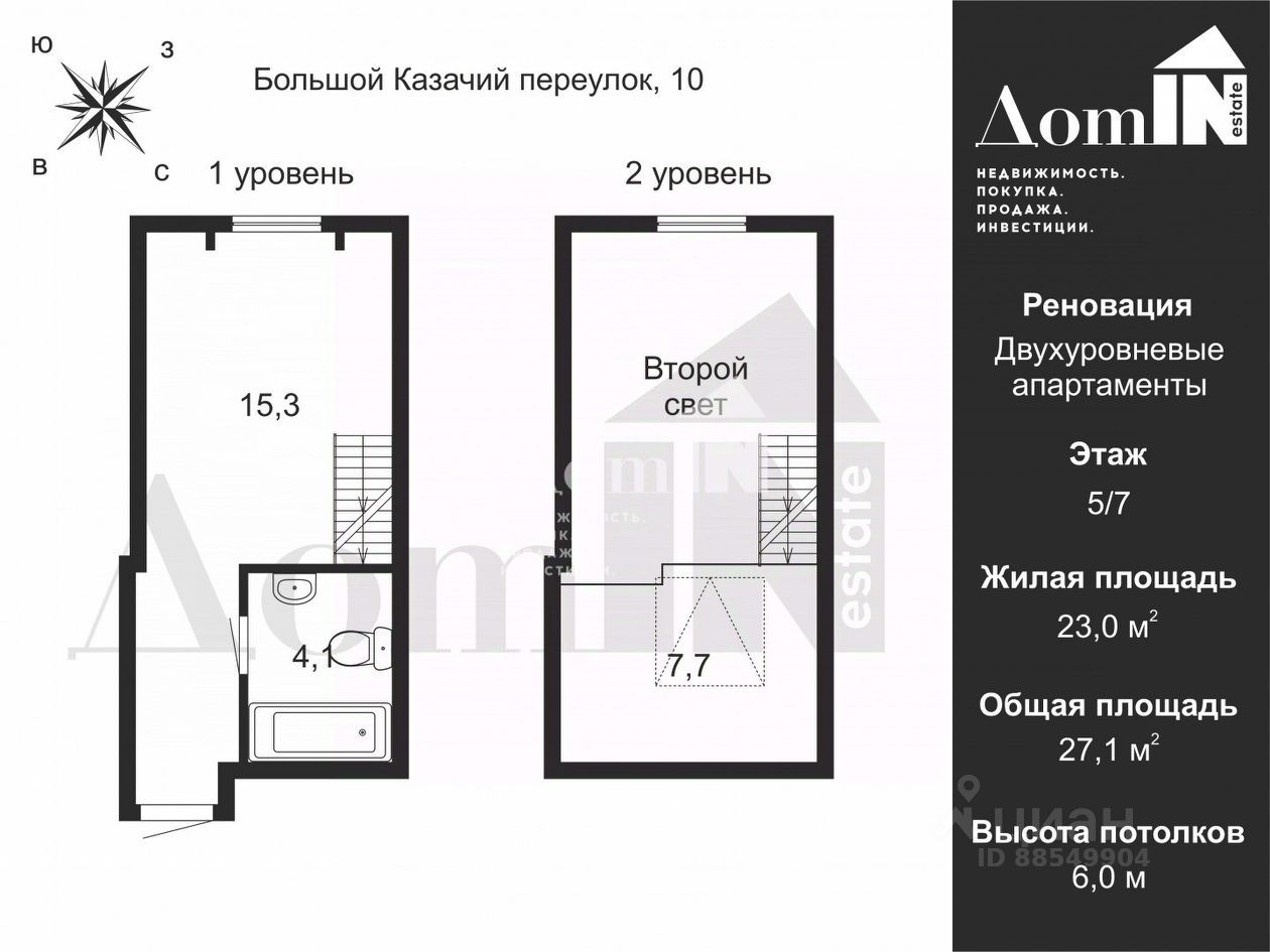Продажа 2-комн квартиры на вторичном рынке Большой Казачий переулок, 10