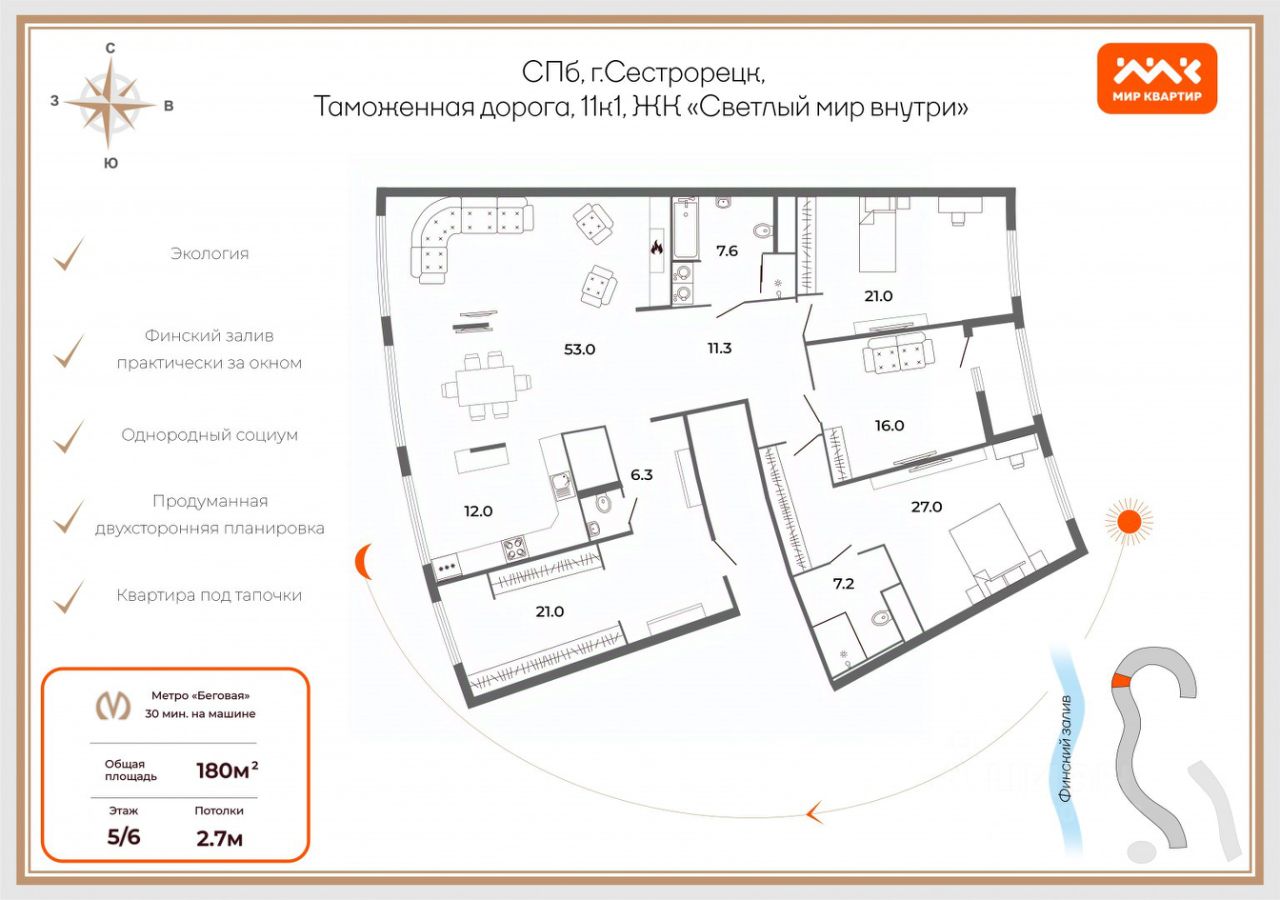Продажа 3-комн квартиры на вторичном рынке Сестрорецк, дорога Таможенная, 11к1с10