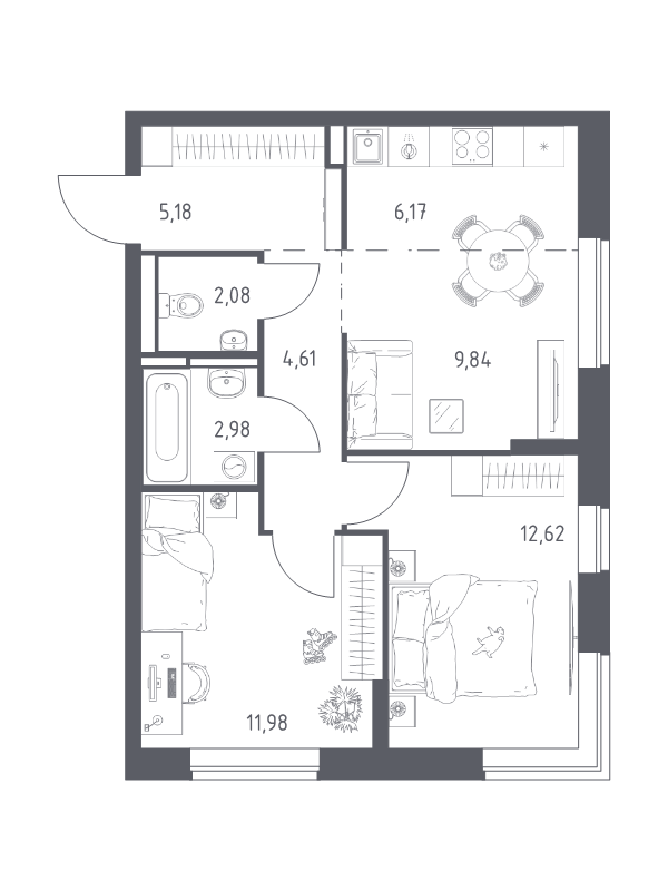 Продажа 2-комн квартиры в новостройке Богданиха д., Красная Слобода ул.,  к. 7.4