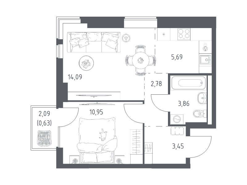 Продажа 1-комн квартиры в новостройке Коробово д., 10 км до МКАД,  к. 8.2
