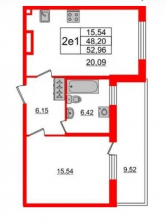 Планировка ЖК Притяжение, 15.5 м2