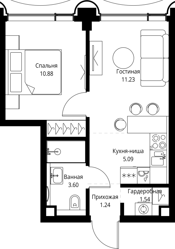 Продажа 1-комн квартиры в новостройке Москва г., Мира пр-кт,  к. 1