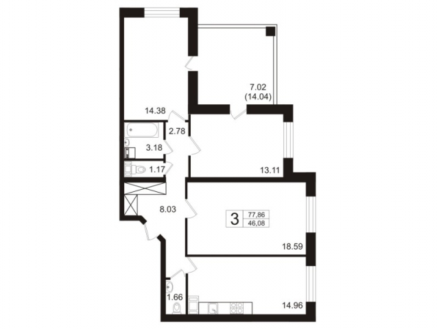Планировка ЖК Город мастеров, 46.06 м2