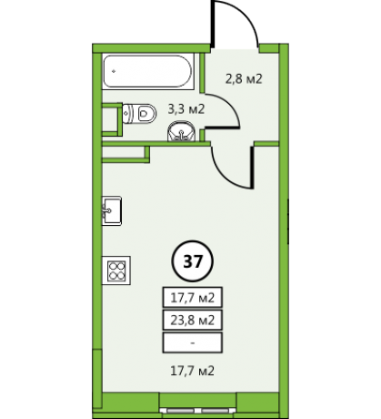 Планировка ЖК Дом у озера, 17.7 м2