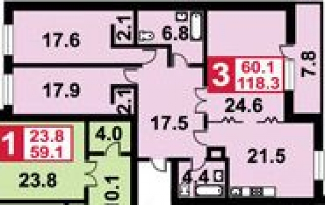Планировка ЖК Первый, 60.1 м2