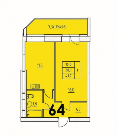 Планировка ЖК У озера, 16 м2