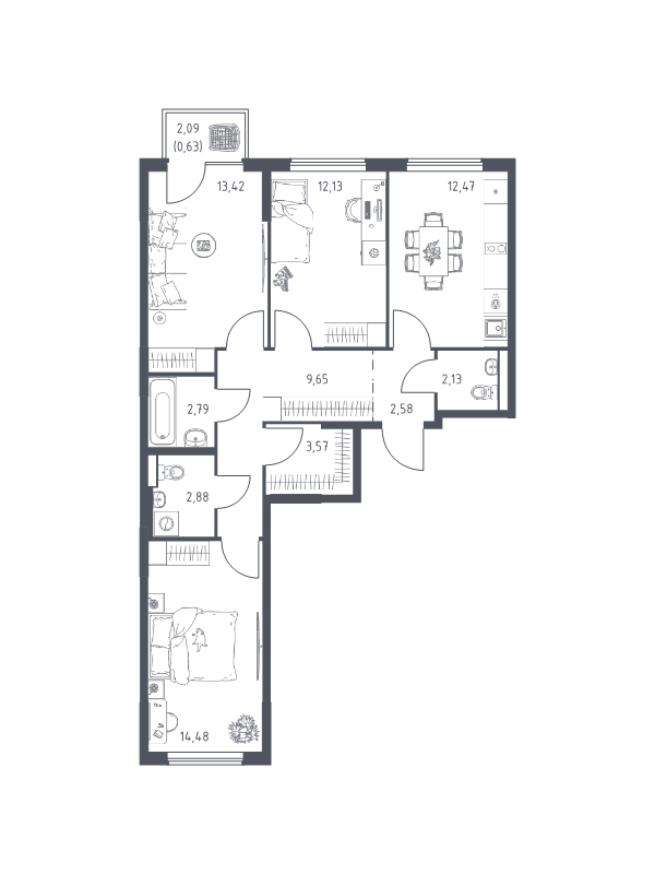 Продажа 3-комн квартиры в новостройке Коробово д., 10 км до МКАД,  к. 8.1