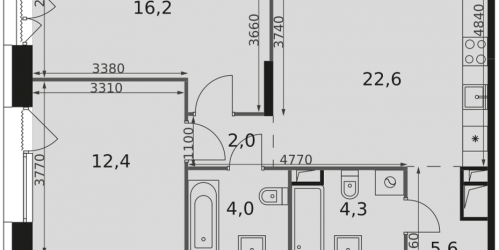 2-комн квартира ул. Снежная, 22к3