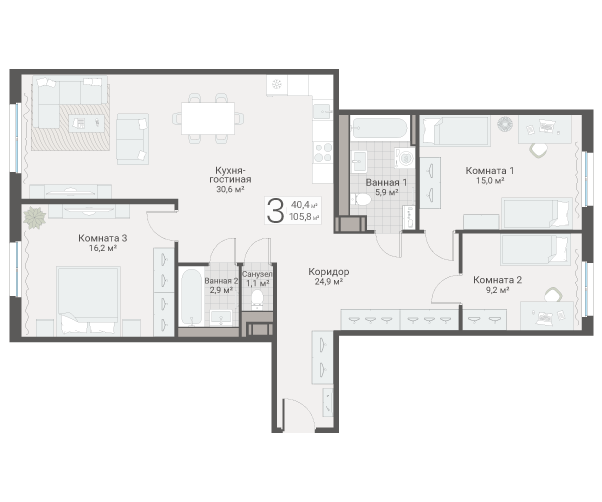 Продажа 3-комн квартиры в новостройке Санкт-Петербург г., Руднева ул.,  к. 3
