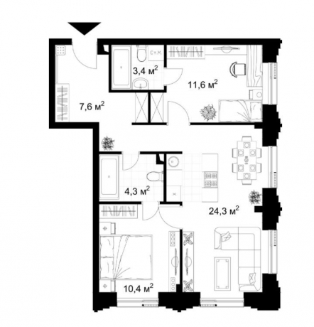 Планировка ЖК KAZAKOV Grand Loft, 22 м2