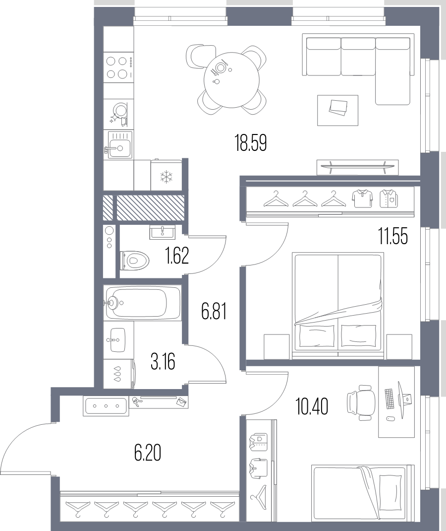 Продажа 2-комн квартиры в новостройке Санкт-Петербург г., Кожевенная линия,  к. 2