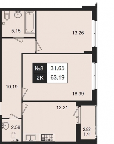 Планировка ЖК Н74, 31.65 м2