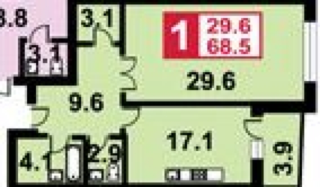 Планировка ЖК Первый, 29.6 м2