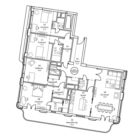 Планировка ЖК ВТБ Арена парк, 102.6 м2