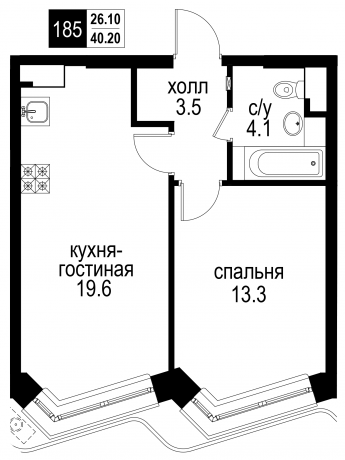 Планировка ЖК Интеллигент, 13.3 м2