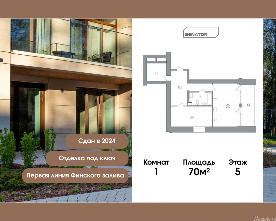 Продажа 1-комн квартиры в новостройке Зеленогорск, Приморское шоссе, 570Л