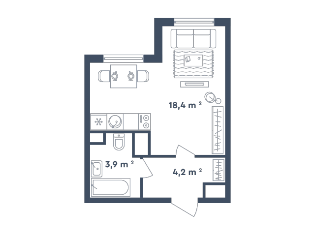 Планировка ЖК Сказочный лес, 18.4 м2