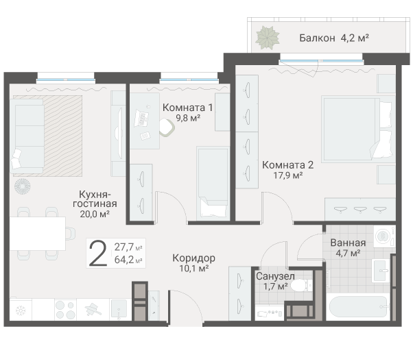 Продажа 2-комн квартиры в новостройке Санкт-Петербург г., Руднева ул.,  к. 3