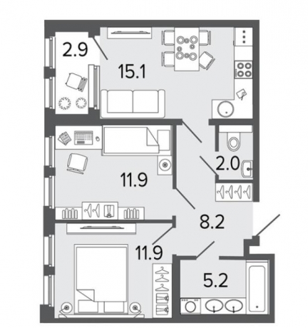 Планировка ЖК Созидатели, 23.8 м2