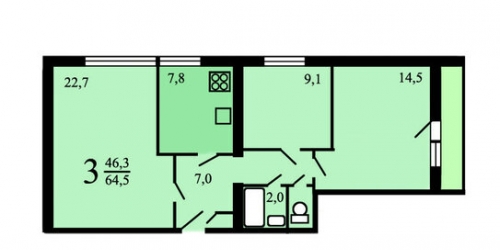 3-комн квартира улица Медиков,  д. 13
