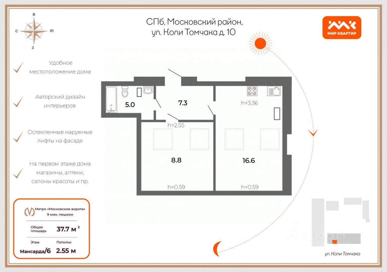 Продажа 1-комн квартиры на вторичном рынке улица Коли Томчака, 10