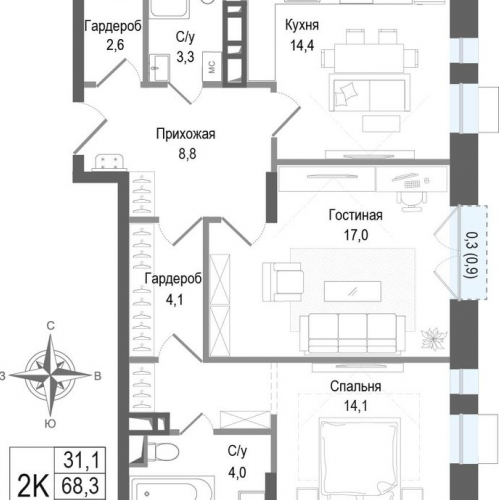2-комн квартира Королёв г.,  к. 1