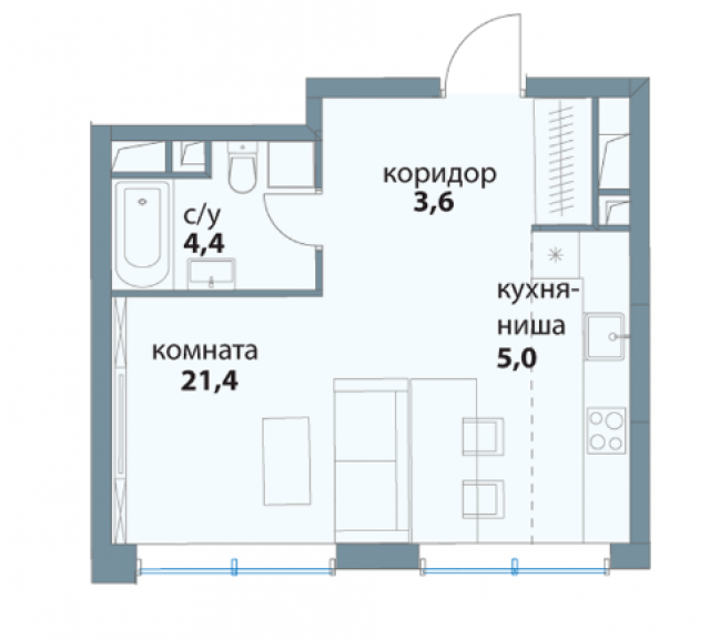 Планировка ЖК Событие, 26.4 м2